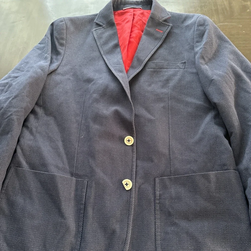 EL GANSO Men's Navy Elbow Patch Regular-Fit Blazer Size US 38 Made In Portugal